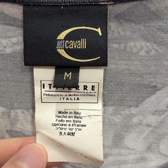 Just Cavalli Feather Print Y2K Scoop Neck Stretch Top Size Medium - Picture 3 of 6